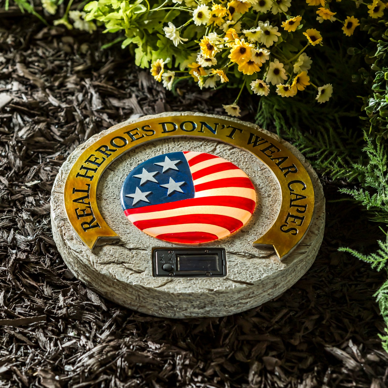 Real Heroes Don't Wear Capes Solar Garden Stone, Military/Americana