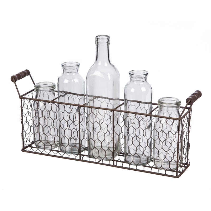 Wire Basket with 5 Bottles