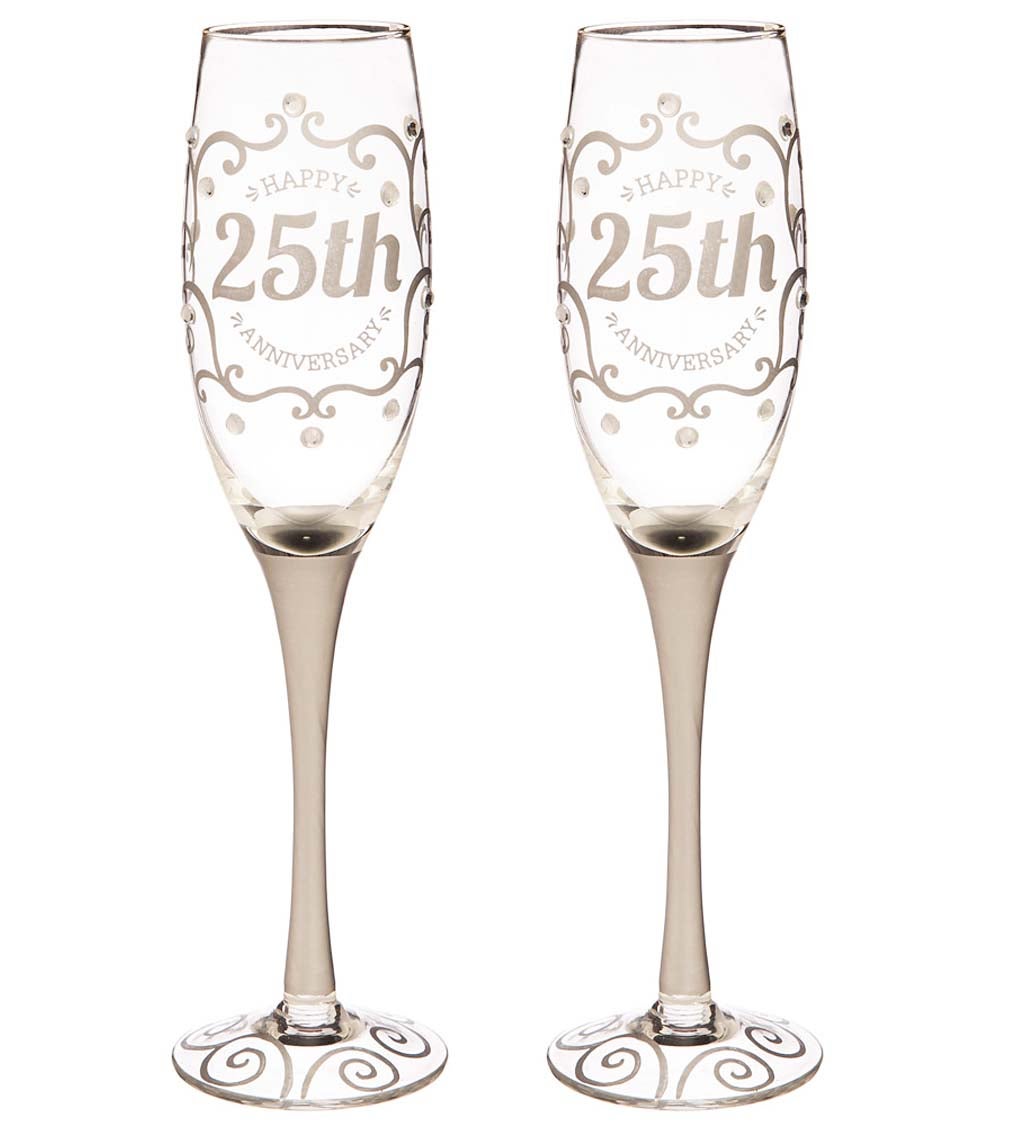 25th Anniversary Champagne Flutes, Set of 2