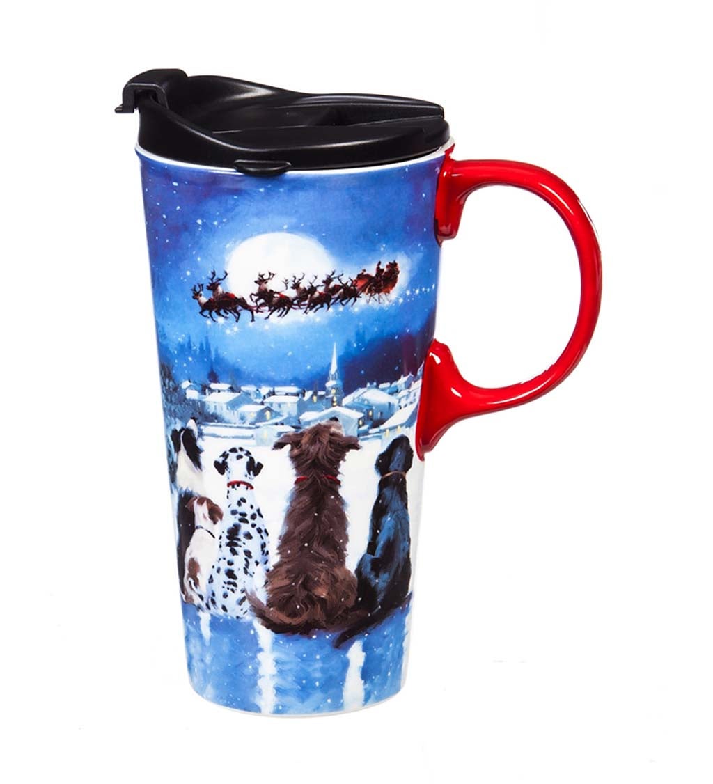 Christmas Dogs Ceramic Travel Cup