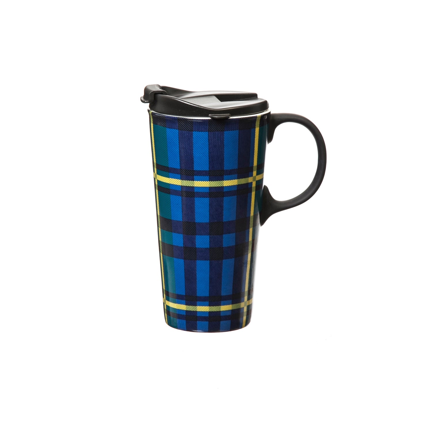 Green and Blue Plaid Travel Coffee Cup