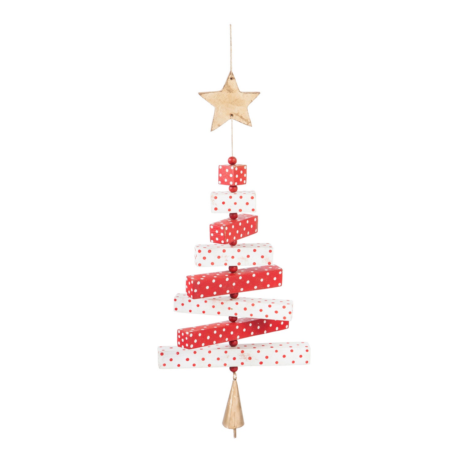 Red and White Polka Dot Stacked Wood Christmas Tree Ornament