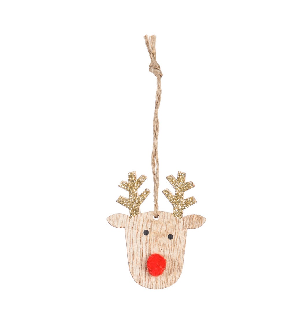 Wooden Holiday Deer Ornament in Wooden Tray, 2 Designs, 4 of each, 8 pcs total