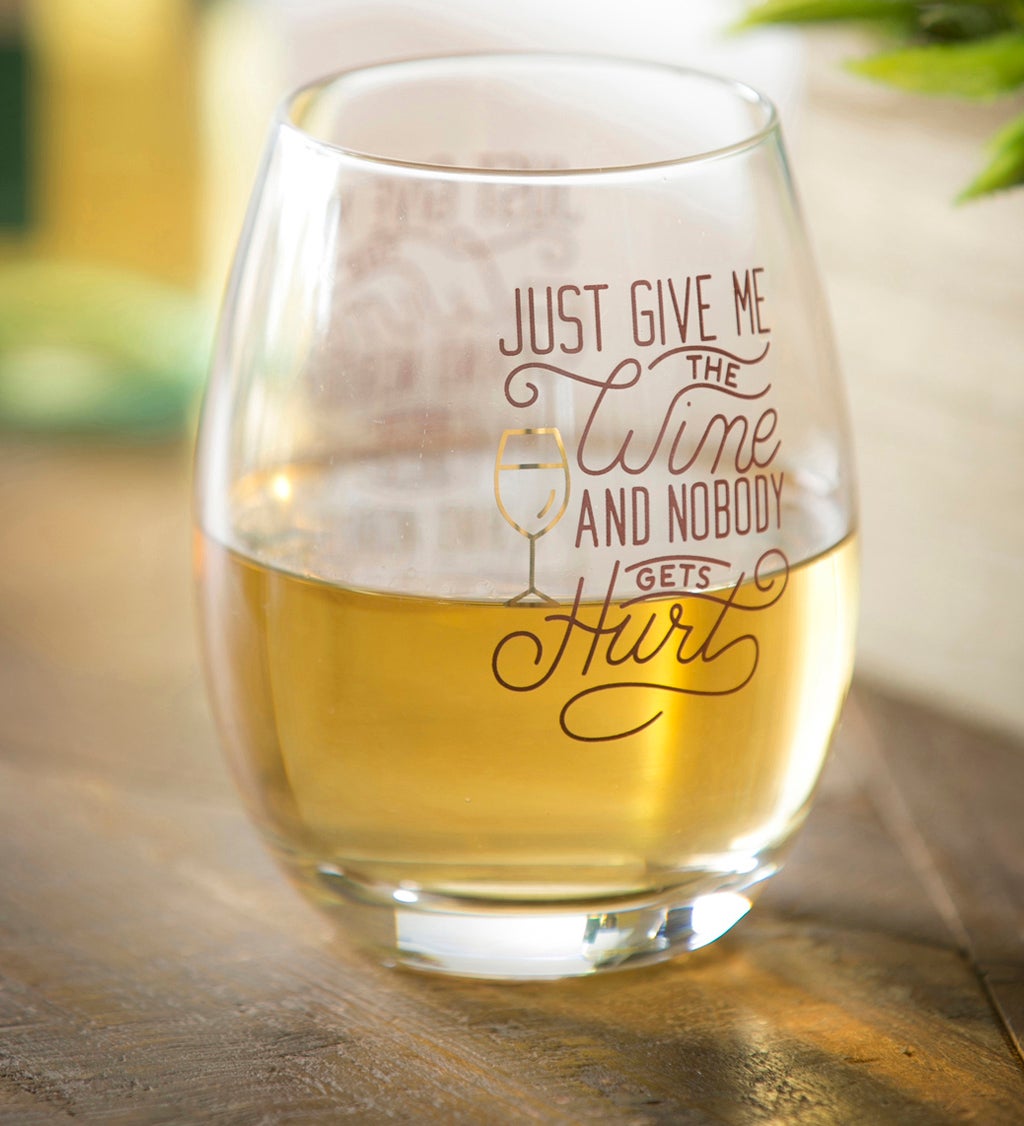 Stemless Wine Glass with Box, 17 oz, Just give me the wine and nobody gets hurt