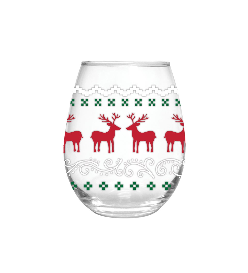 Stemless Wine Glass with box, 17 Oz, Sweater Weather Deer
