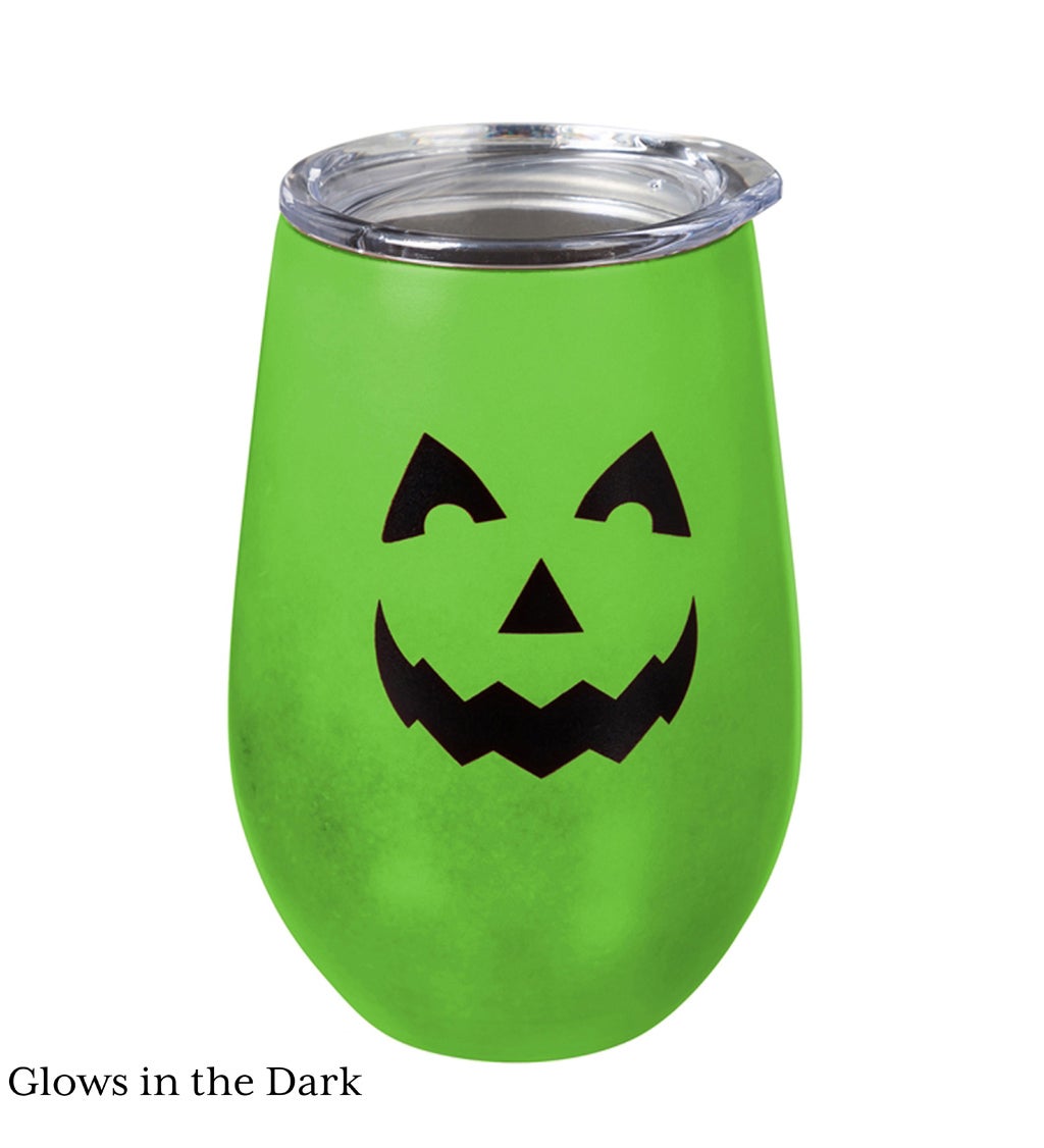12 oz. Glow-In-The-Dark Jack-O-Lantern Double Wall Stainless Steel Stemless Wine Tumbler