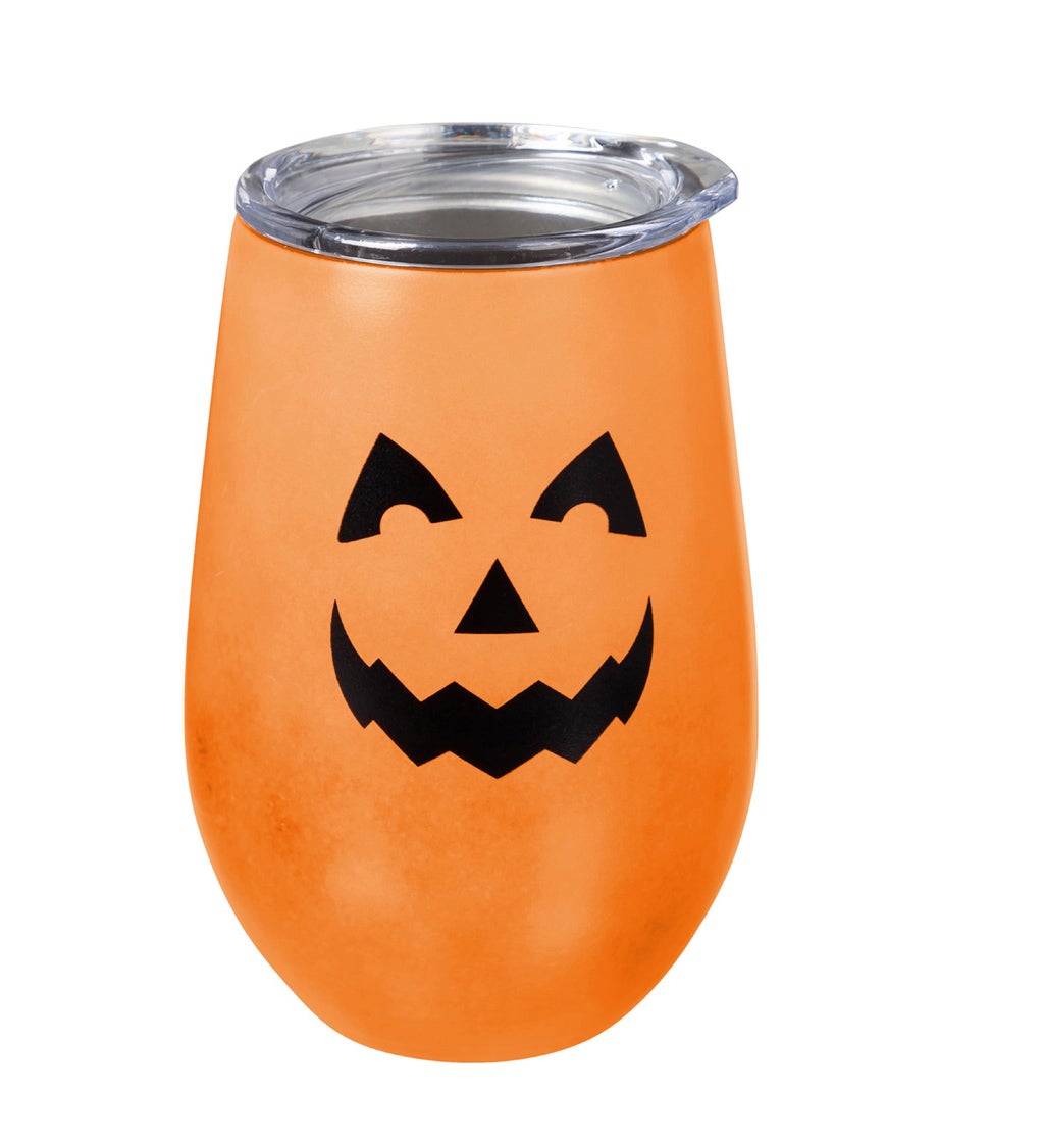 12 oz. Glow-In-The-Dark Jack-O-Lantern Double Wall Stainless Steel Stemless Wine Tumbler