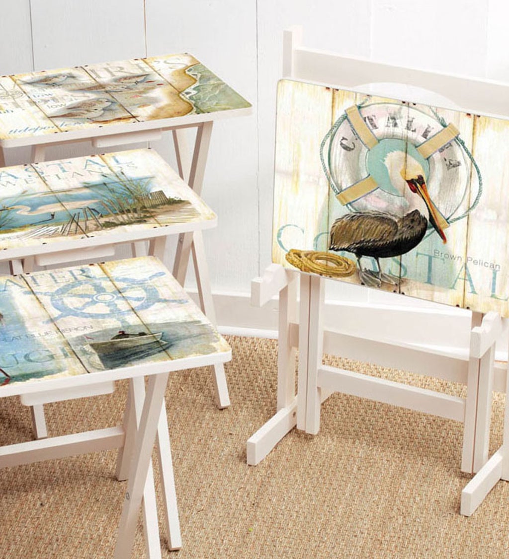 Shore Birds TV Tray Set With Stand, Set of 4