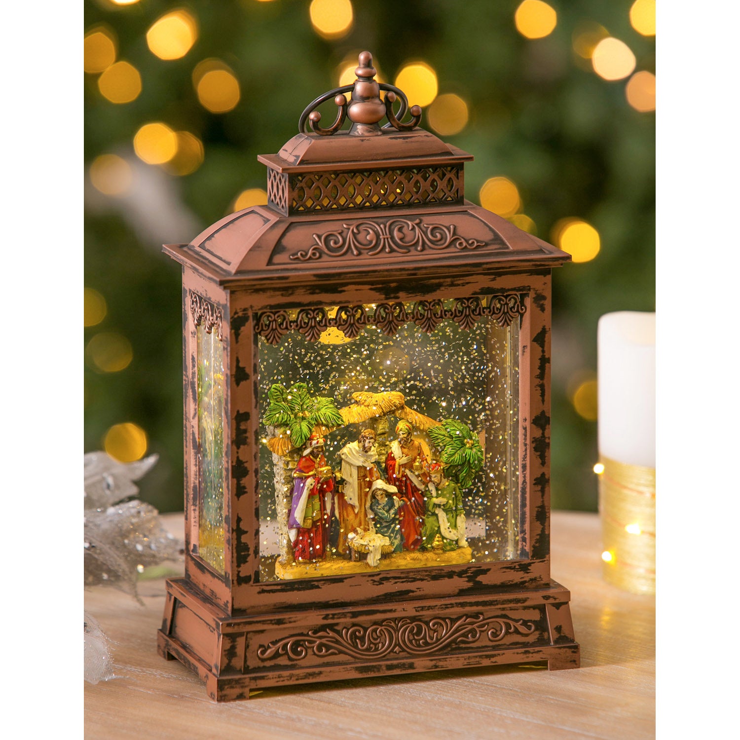 11'' Tall LED Musical Lantern with Spinning Action and Timer function Table Decor, Nativity Scene