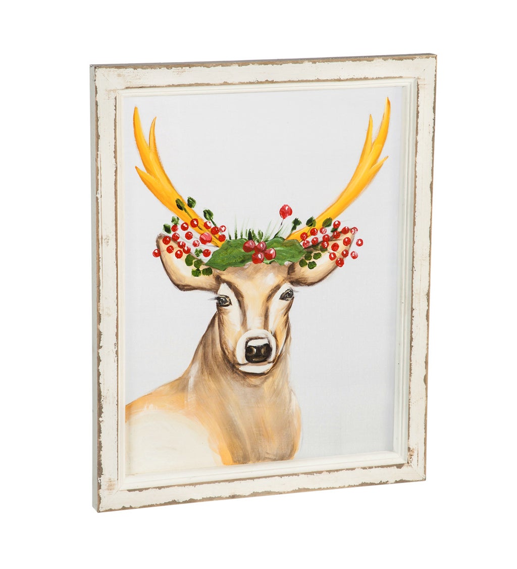 Deer Hand Painted Screen Wood Frame Wall Décor, 16"W x 20"H