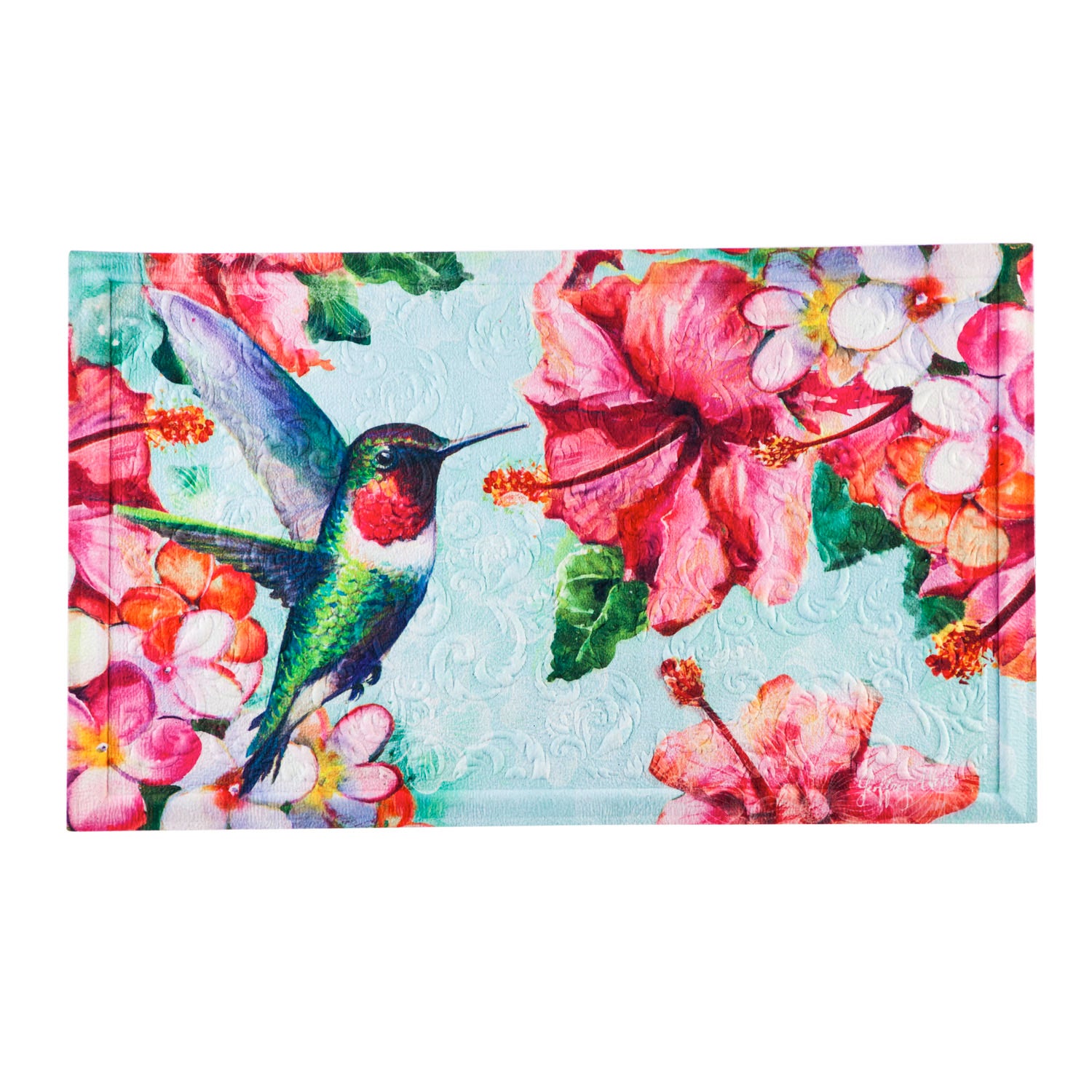 Hummingbird and Hibiscus Embossed Floor Mat, 30" x 18"