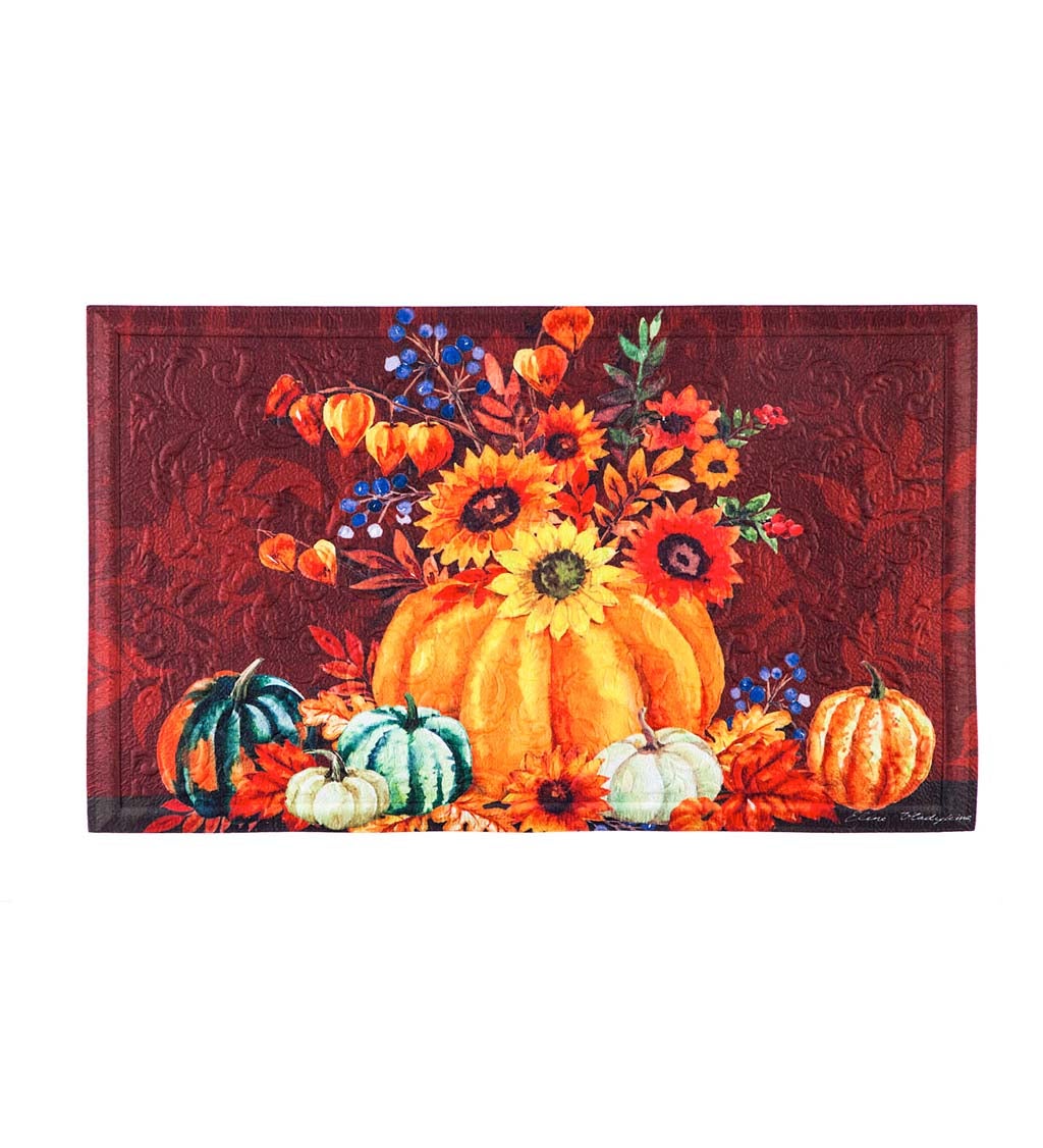 Harvest Floral Pumpkin Bouquet Embossed Floor Mat, 30" x 18"