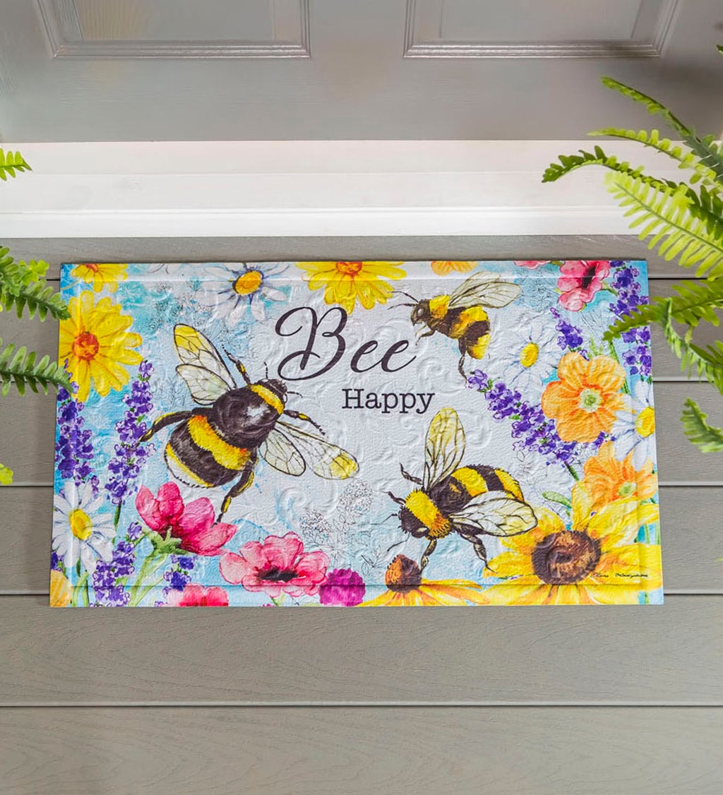 Bright Flowers and Bumblebees Embossed Floor Mat, 30" x 18"