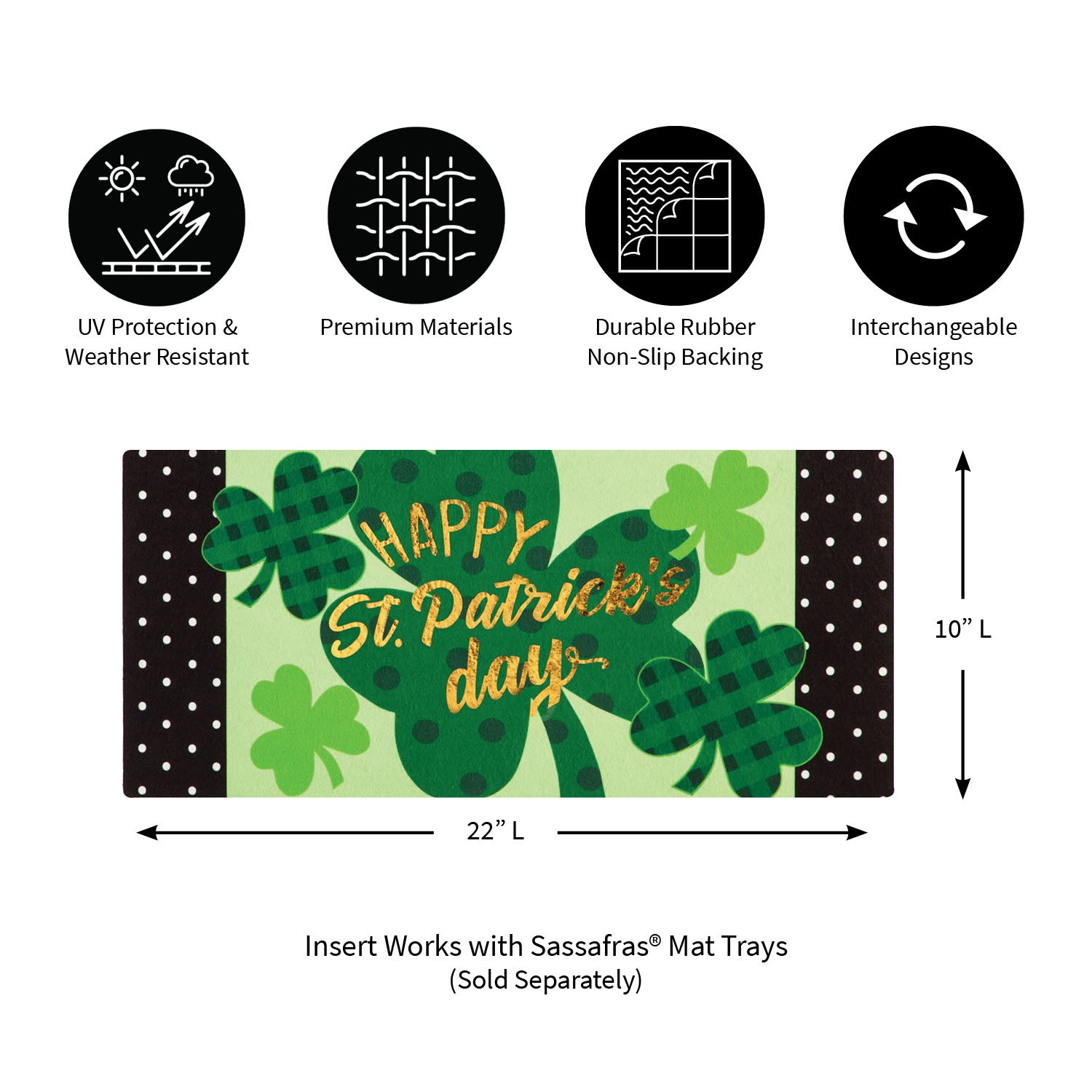 St. Patrick's Day Shamrocks Sassafras Switch Mat, 22" x 10"