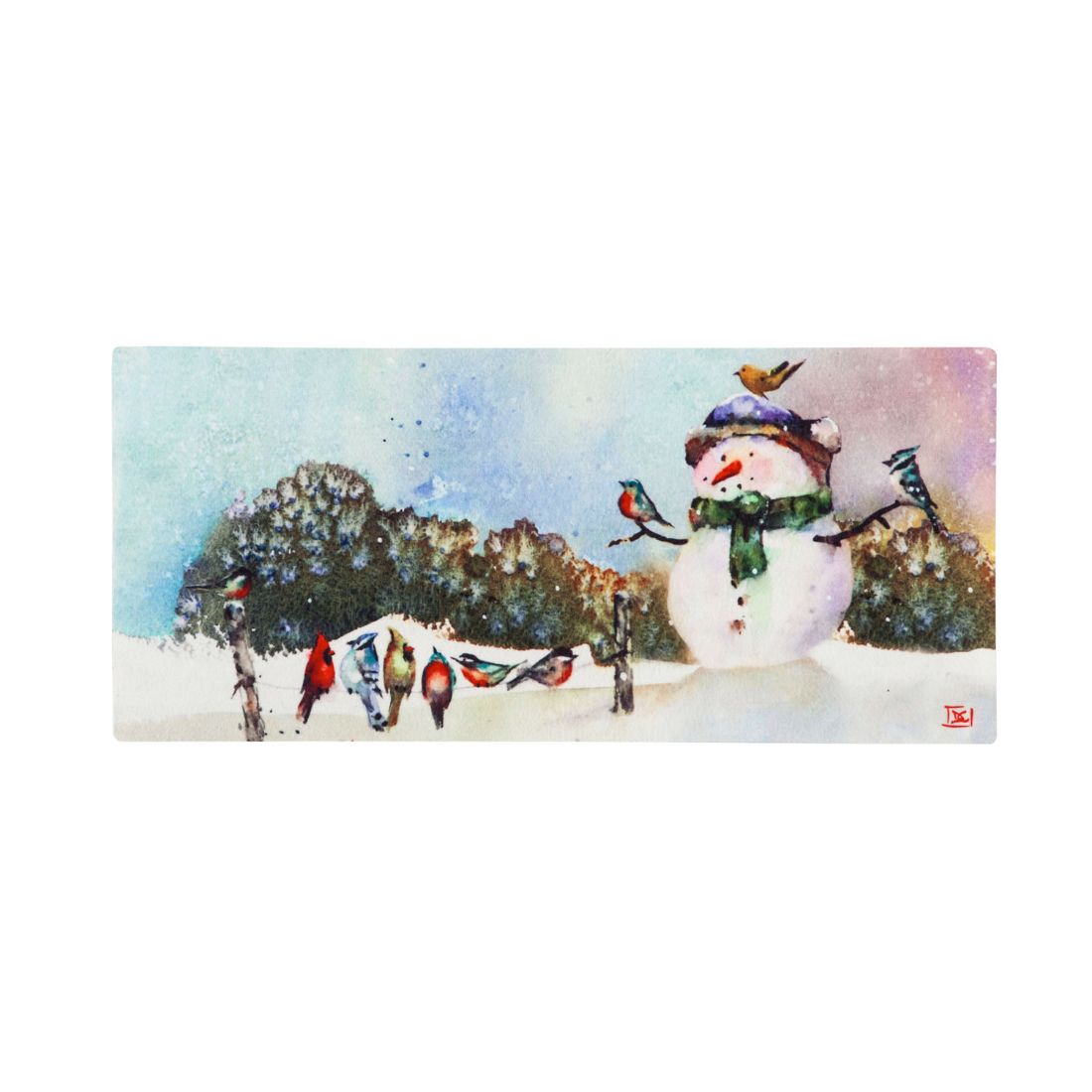 Snowman and Songbirds Sassafras Switch Mat, 22" x 10"