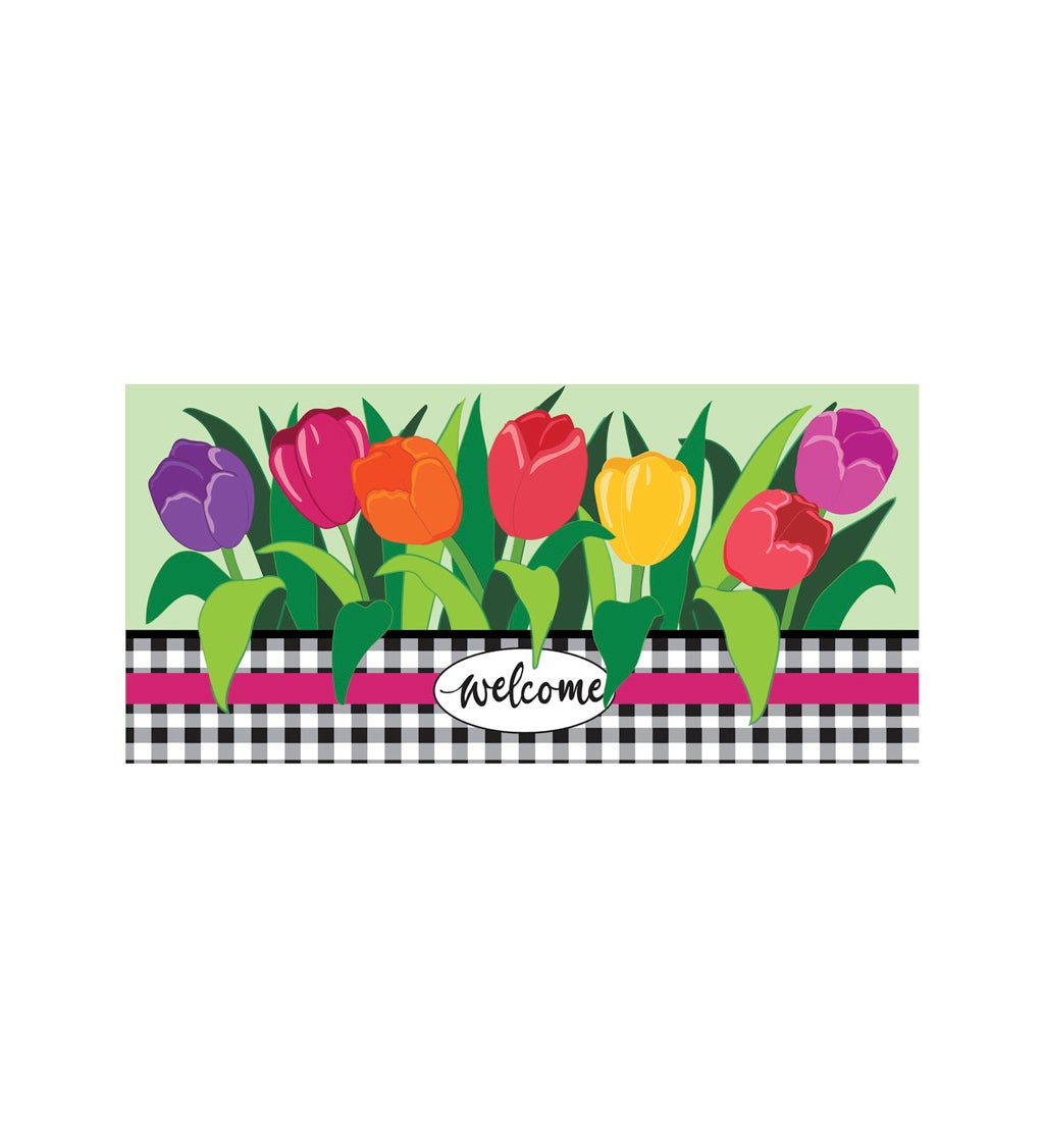 Welcome Spring Tulips Sassafras Switch Mat, 22" x 10"