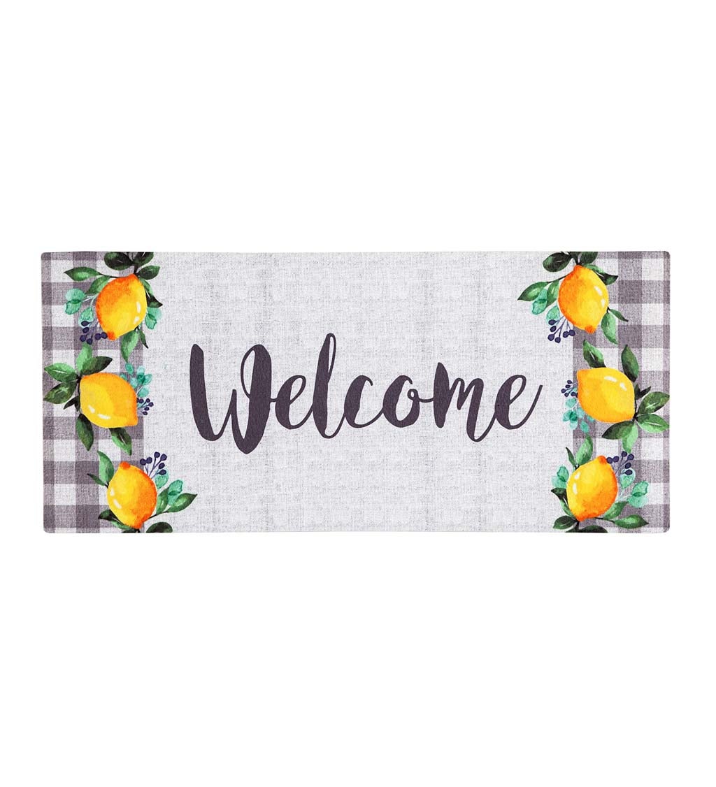 Welcome Lemon Wreath with Buffalo Plaid Sassafras Switch Mat