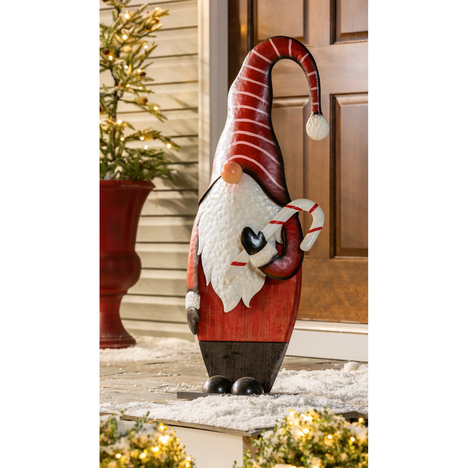 40" Metal and Wood Holiday Gnome Garden Statuary