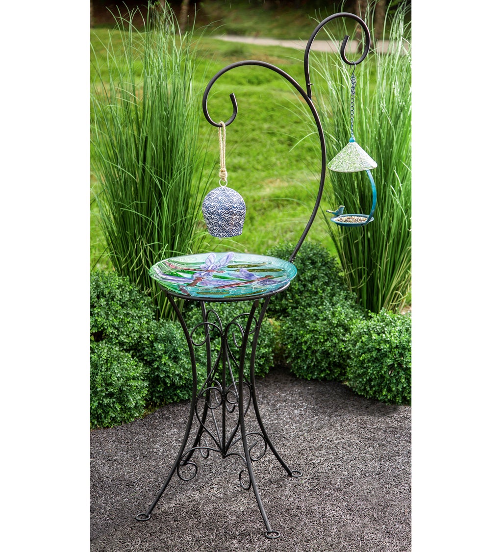 Decorative Metal Bird Bath Stand with Dual Shepards Hook