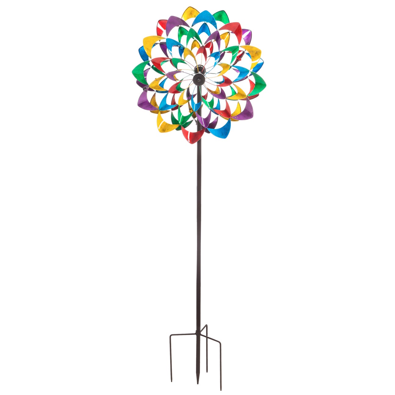 84"H Wind Powered Lighted Wind Spinner, Multicolor Flower