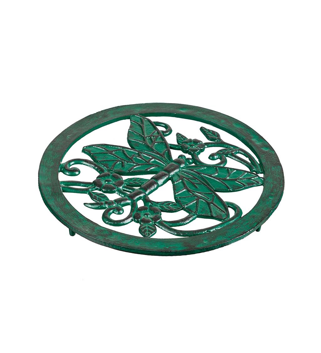 Distressed Green Cast Metal Dragonfly Garden Stone