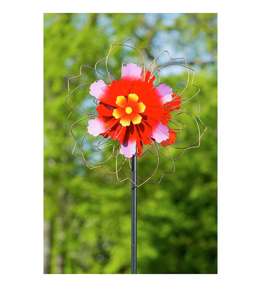 75"H Wind Spinner, Pink Floral with Wire Detailing