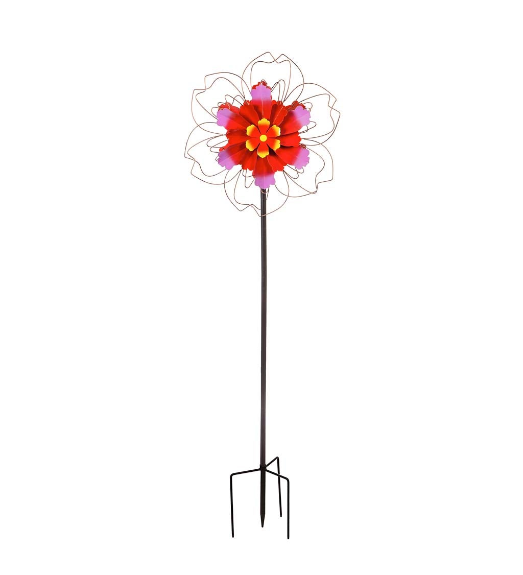 75"H Wind Spinner, Pink Floral with Wire Detailing