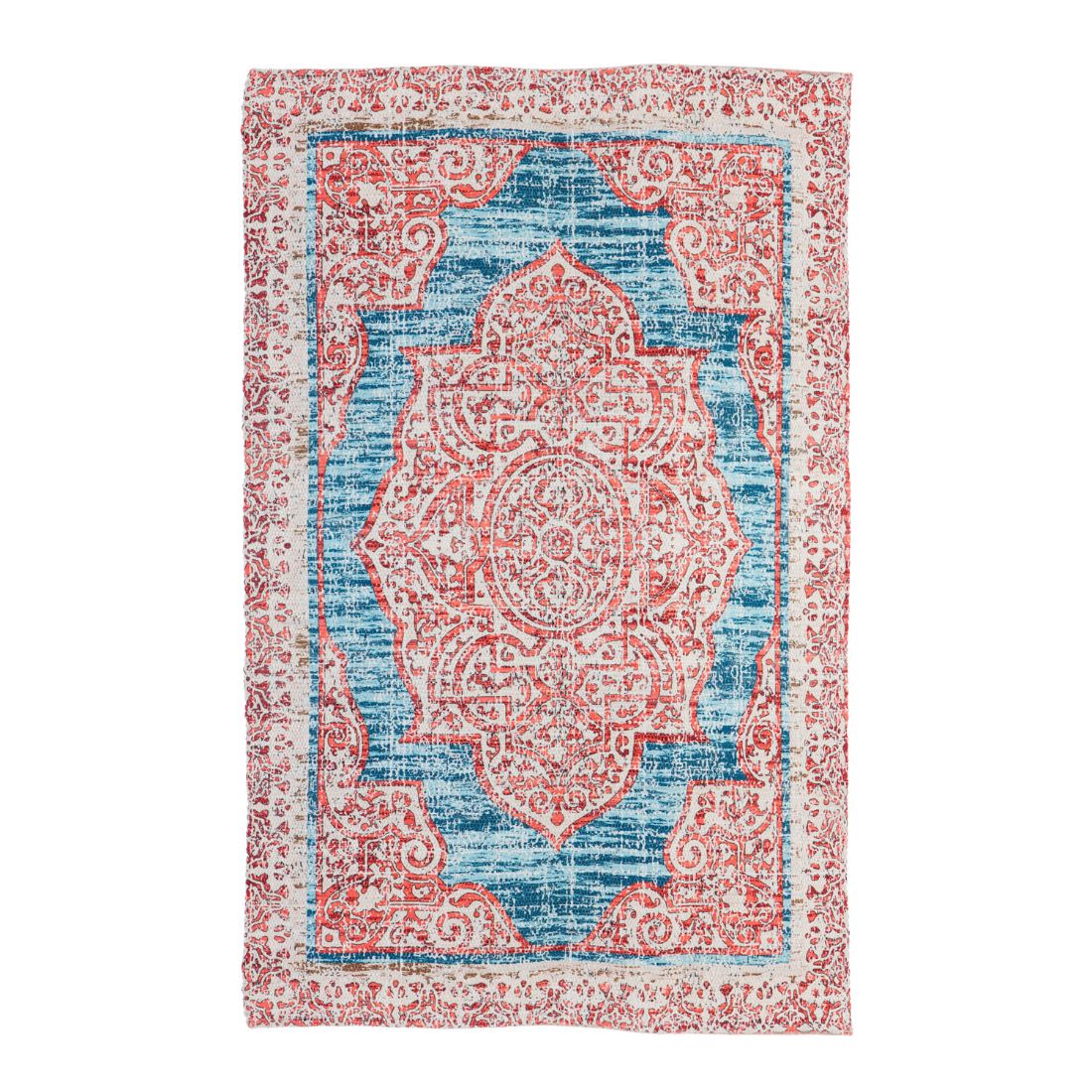 Red with Turquoise Digitally-Printed Indoor/Outdoor Rug, 4'x6'