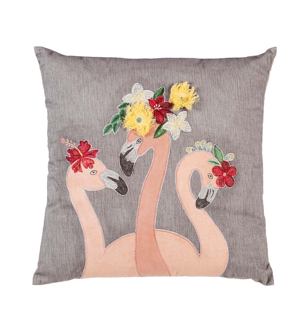 Grey Pillow with Flamingos