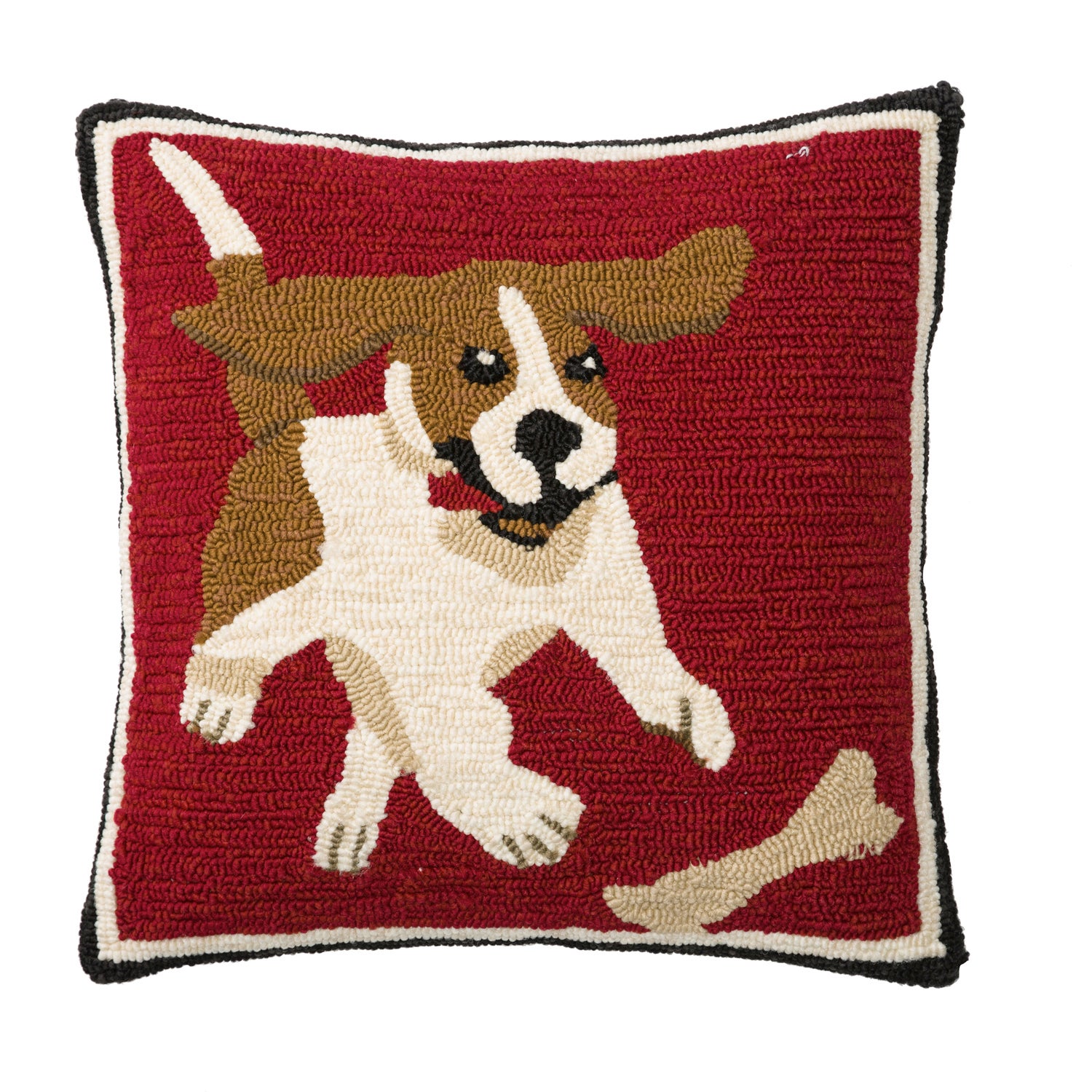 Indoor/Outdoor Hooked Pillow, Beagle 18"x18"