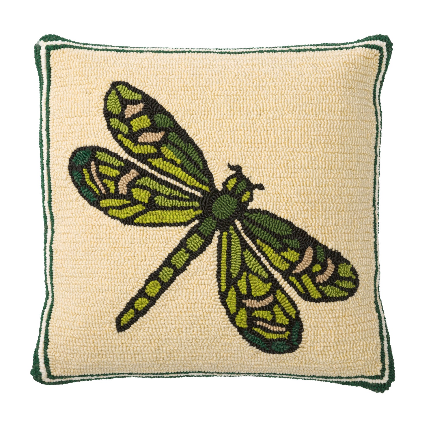 Indoor/Outdoor Hooked Pillow, Dragonfly 18"x18"