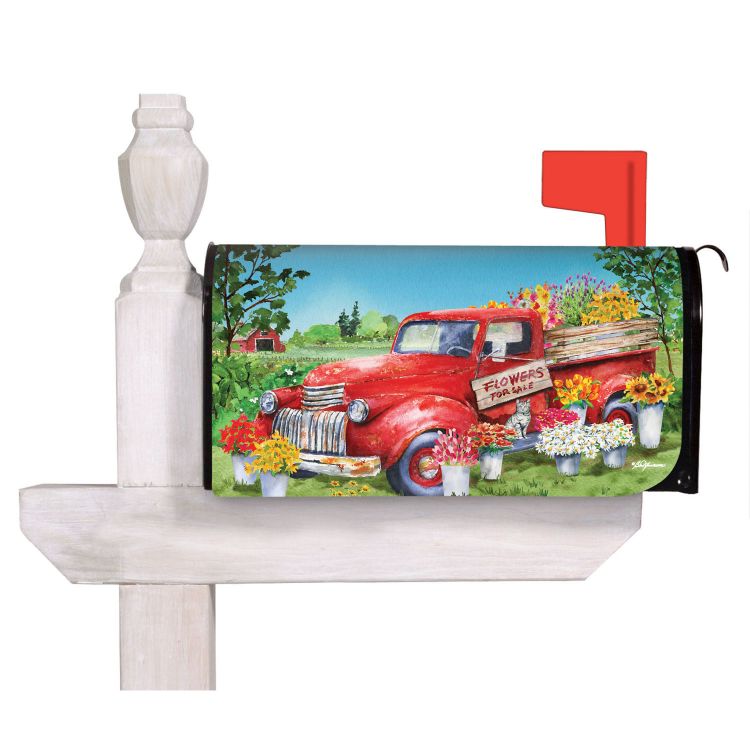 Red Flower Truck Mailbox Cover
