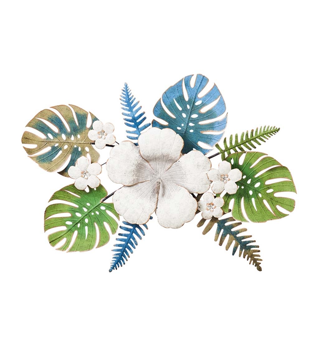 White Floral and Palm Leaves 3D Metal Wall décor