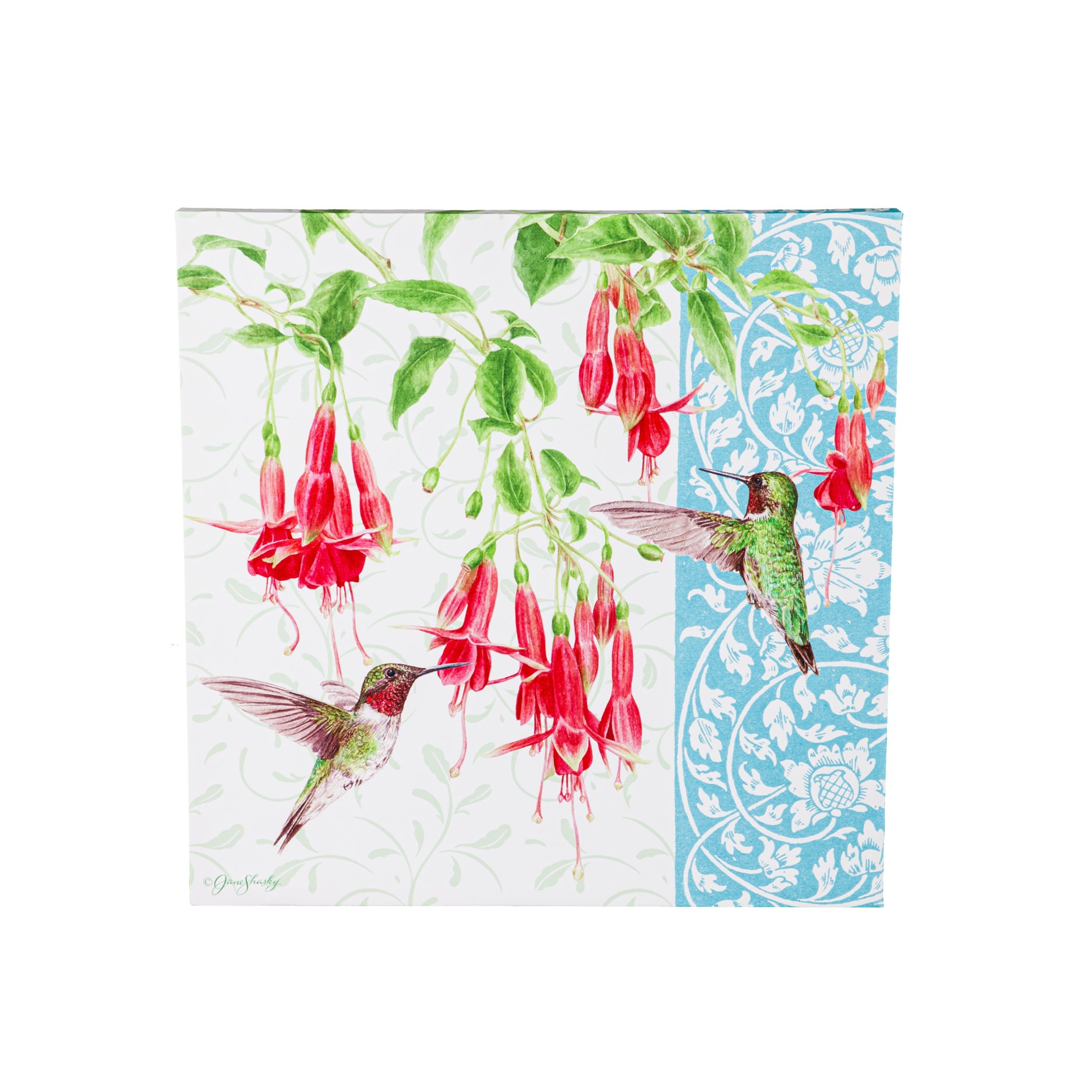 Fuchsia and Hummingbird 24"x 24" Outdoor Canvas