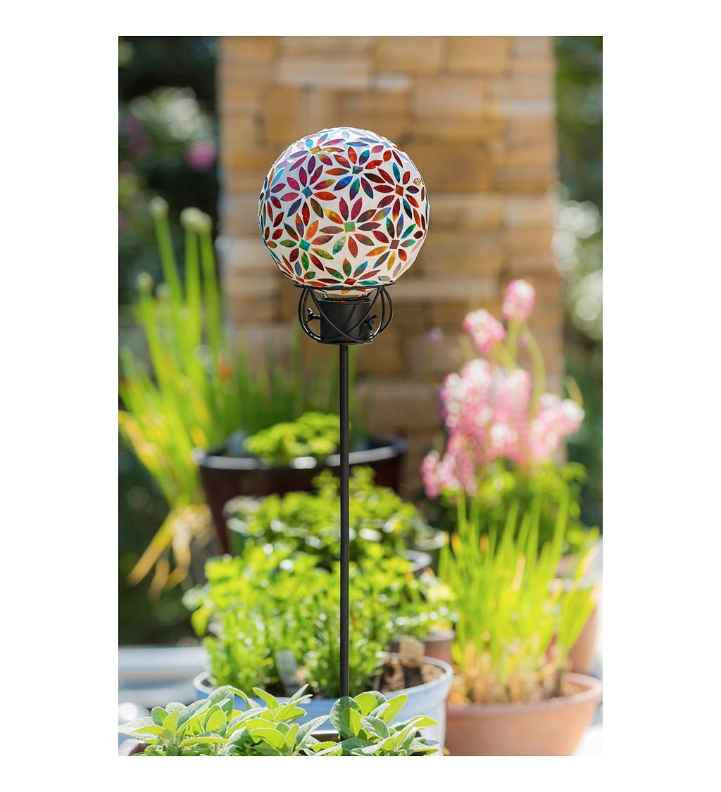 8" Mosaic Glass Gazing Ball, Bright Flowers