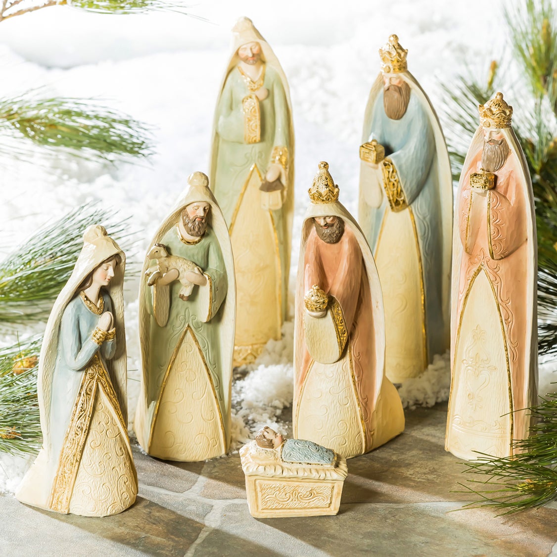 Gilded Nativity Scene, Set of 7