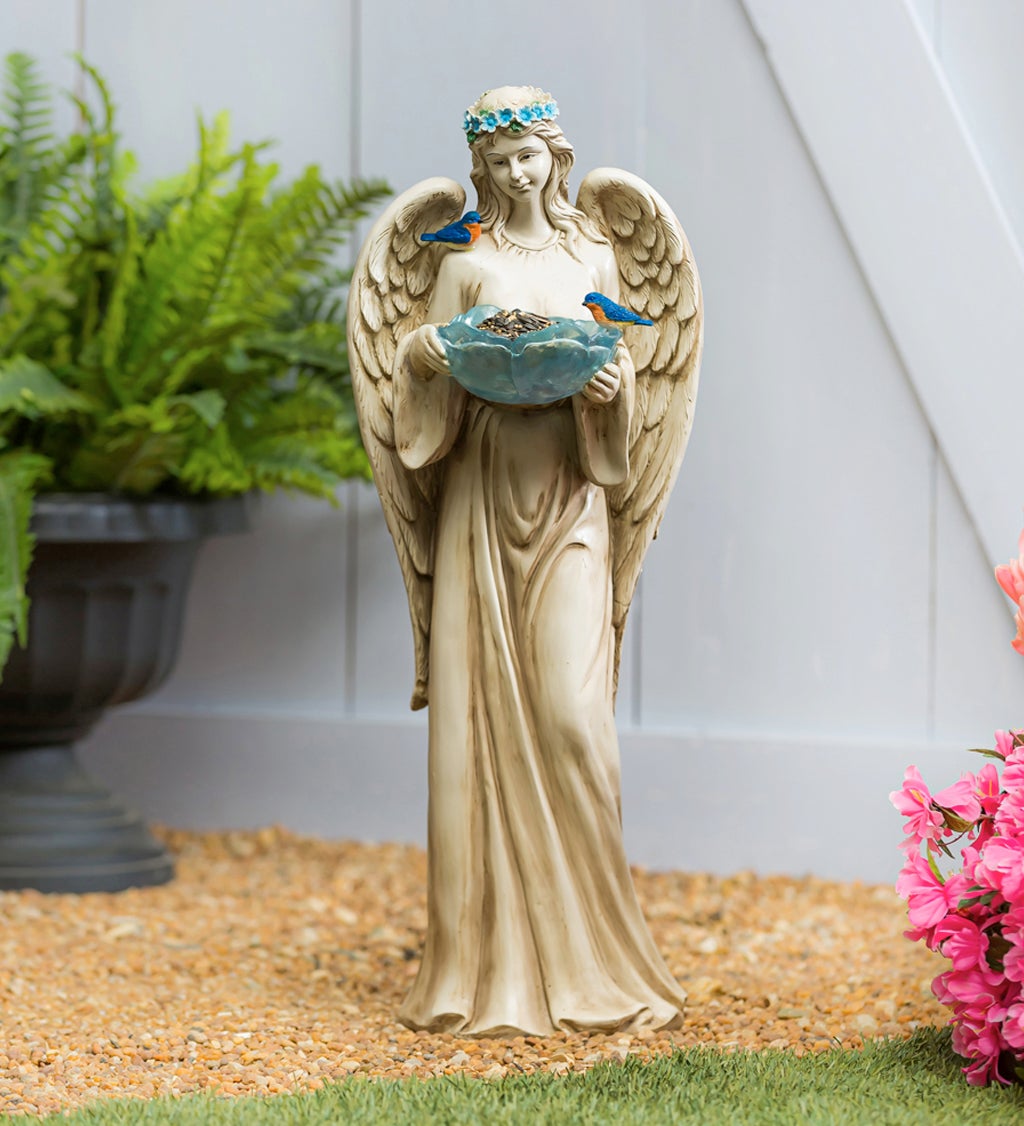 29.5"H Angel Bird Feeder Statuary