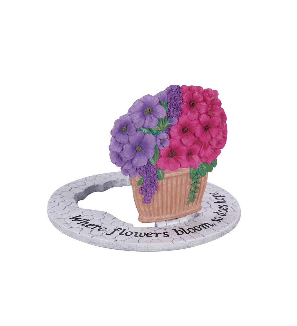 Where Flowers Bloom, so Does Hope, Bouquet with 3D Flowers, Round Garden Stone