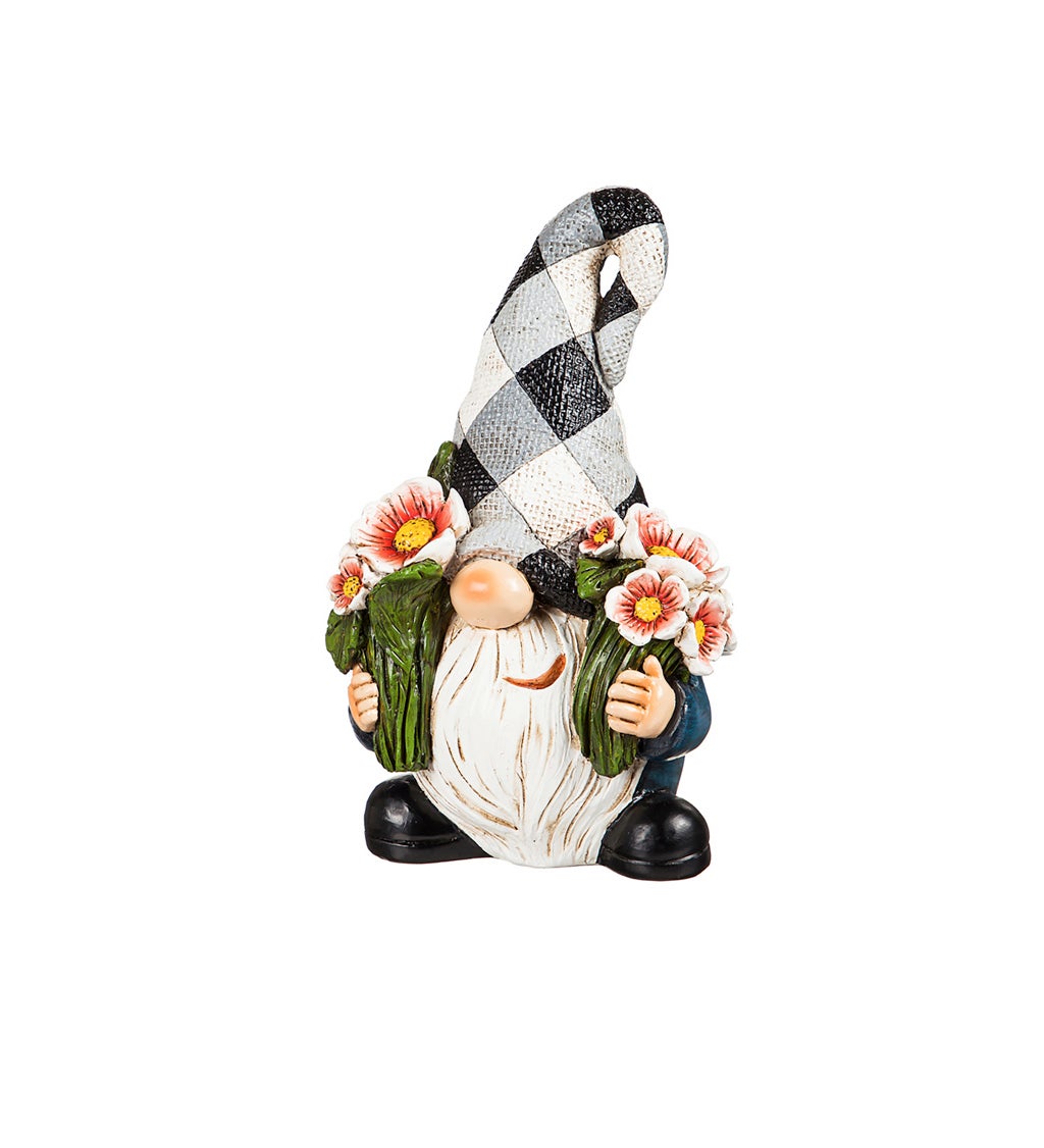 8"H Gnome with Red Flower Garden Statue