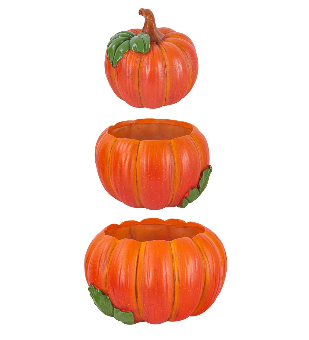 Stacked Pumpkins Garden Statuary and Planter, Set of 3 pieces
