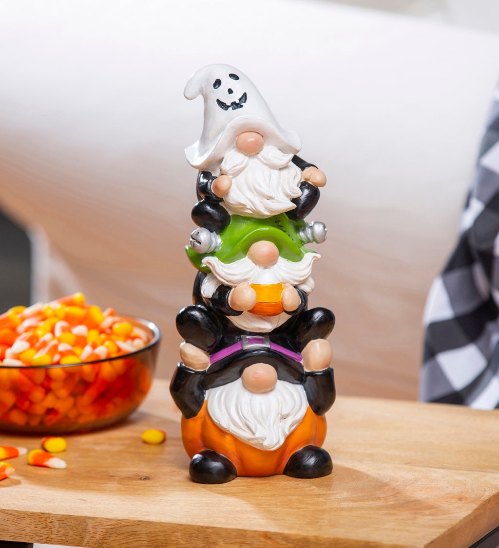 10.5"H Stacked Halloween Gnome Trio