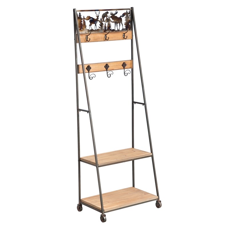 Rolling Utility Cart with Shelves and Hooks