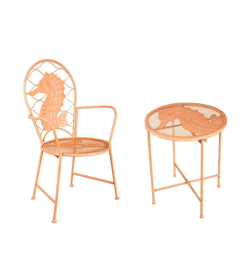 Metal Seahorse Outdoor Chair and Table Set