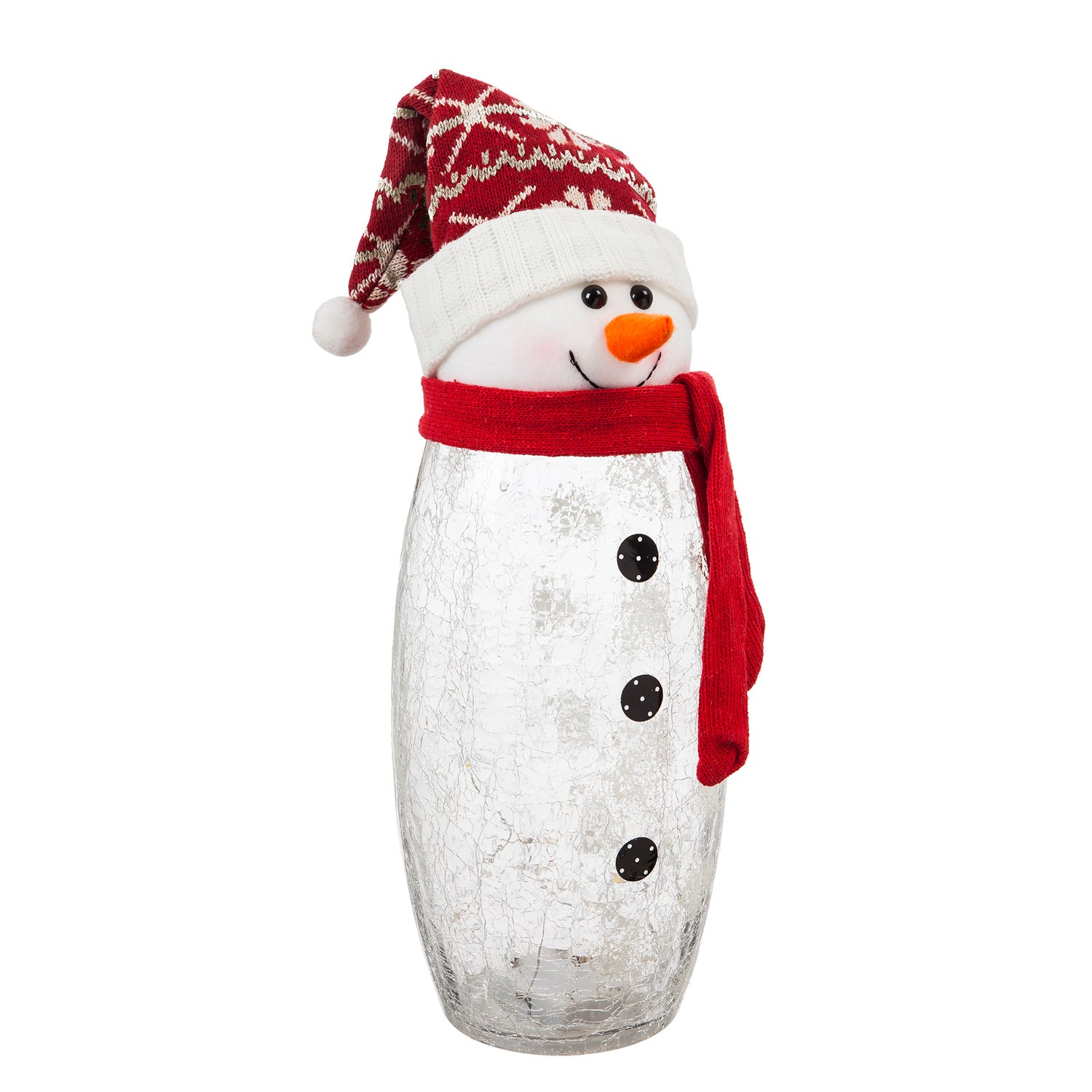 LED Snowman with Knit Hat, Red/Grey, Set of 2