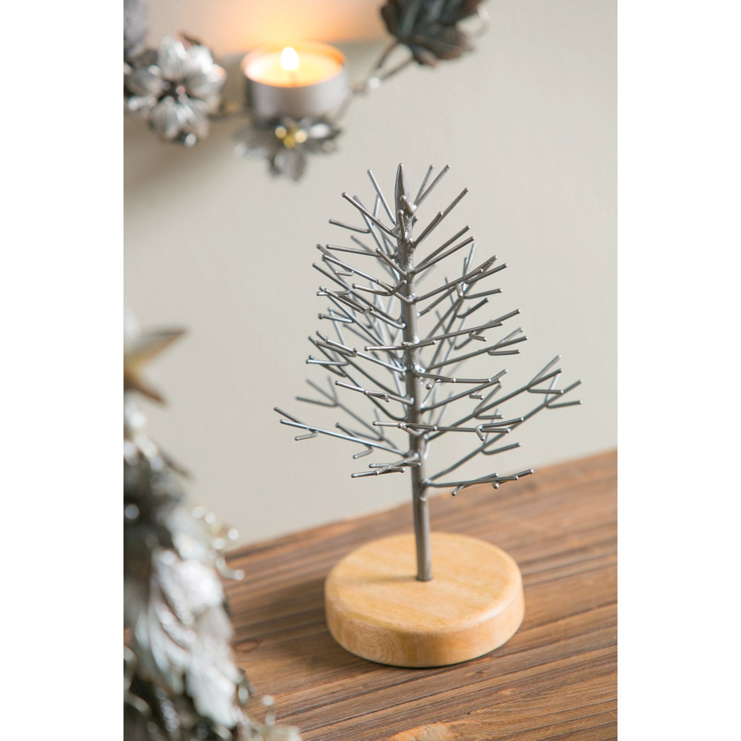 8'' Metal Tree with Wooden Base Table Décor