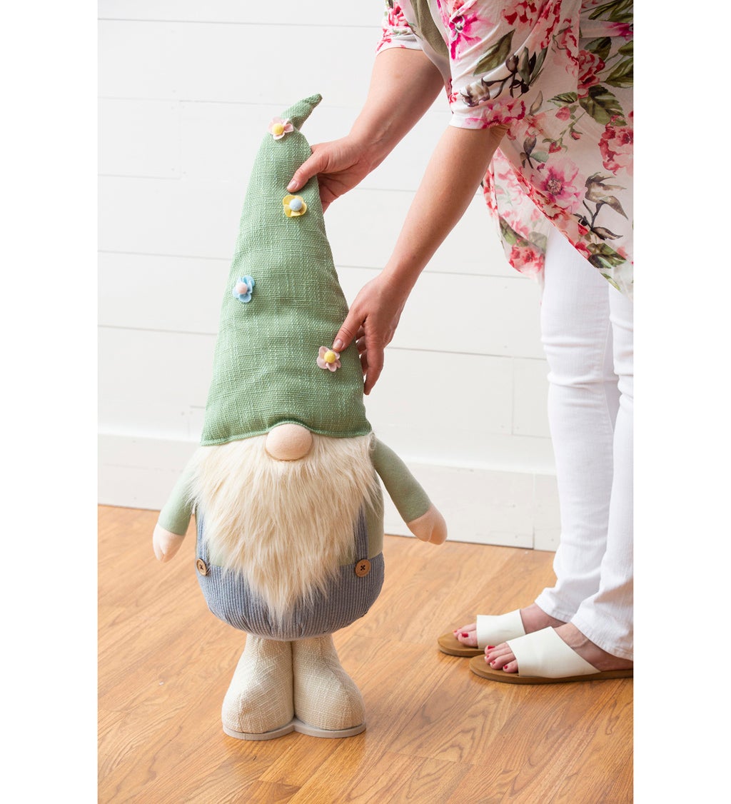 Gnome with Green Floral Hat and Pink Body Table Décor