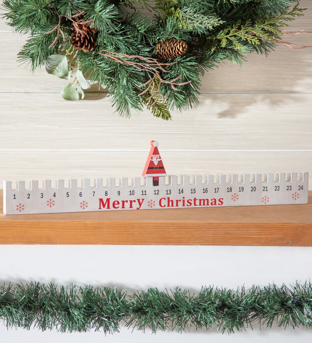 Wood Advent Calendar Table Decor with Moveable Santa