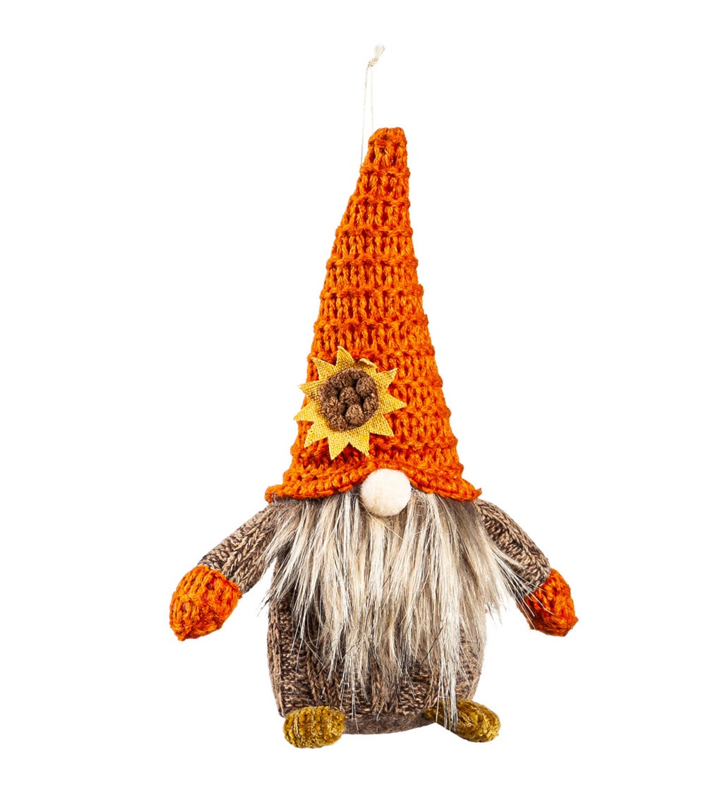 Fabric Fall Gnome with Knit Sunflower Hat Hanging Décor in 9 Piece Wood Tray