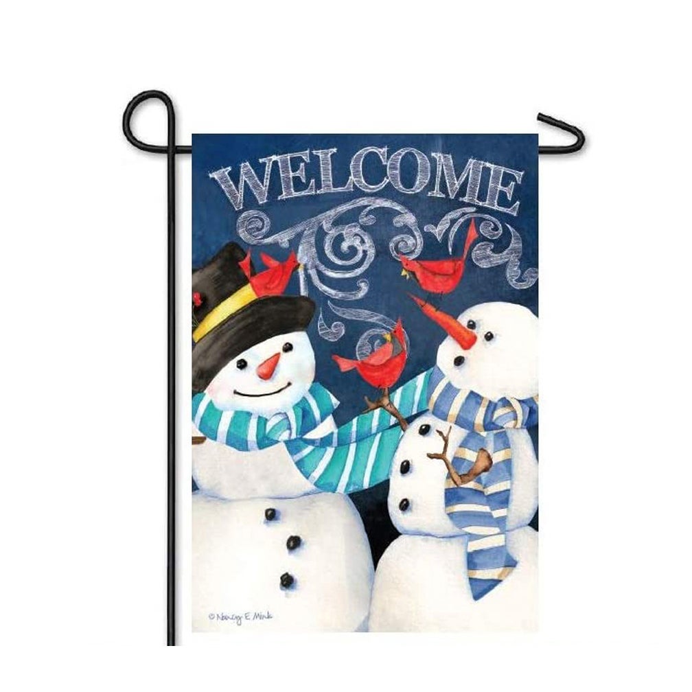 Snowman Welcome Garden Burlap Flag and Sassafras Mat Set