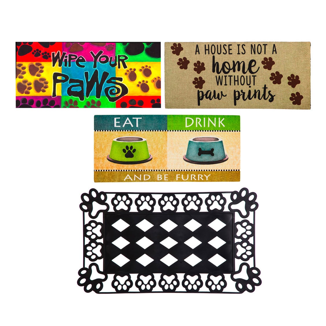 Sassafras Paw Print Set of 4 Mat and Tray Set for Pet Lovers